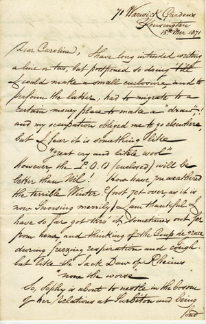 Handwritten letter from James Noble dated 15 March 1871, part of the Old Days historical ephemera archive