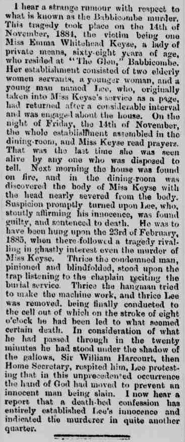 Deathbed confession 02 - Northern Echo - Thursday 21 February 1889