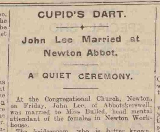 lee marriage - Western Times - Tuesday 26 January 1909 caption