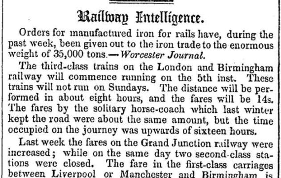 New Third Class Rail Travel – 1840