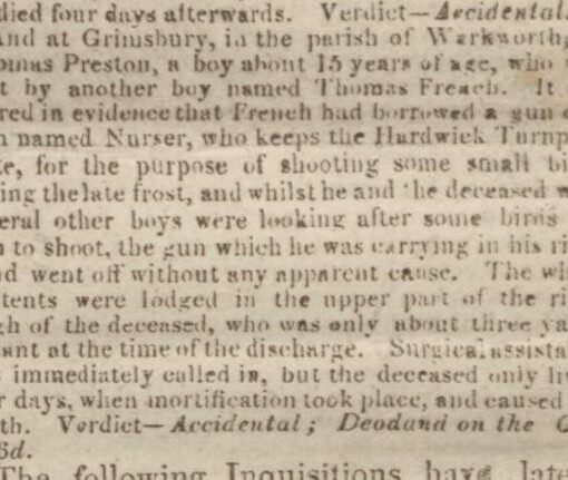 Thomas Preston’s Inquest – 1827 in Warkworth