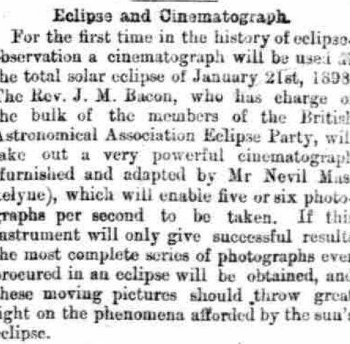 Eclipse captured with moving pictures – 1898