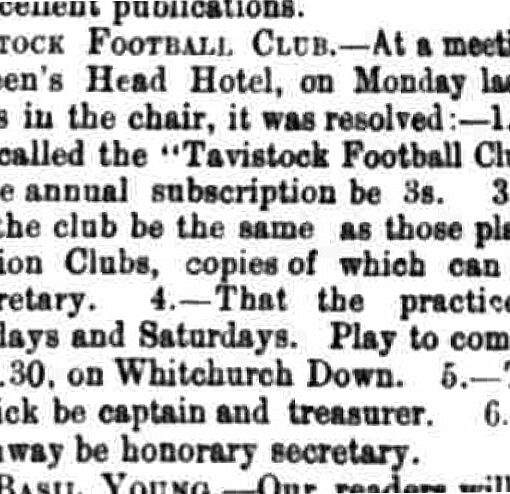 Tavistock Football Club Founding – 1875