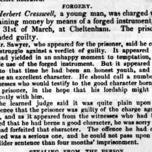 Forgery Case, Cheltenham – 1862